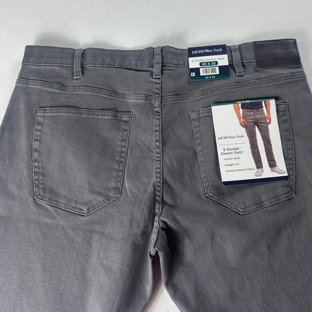 JACHS New York Mens Straight Fit 5 Pocket Denim Pant Grey 40x32 S26A-128-VES NWT